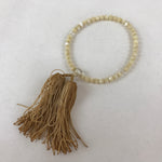 Japanese Buddhist Prayer Bracelet Vtg Rosary Juzu Beige Clear Cream Tassel JZ142