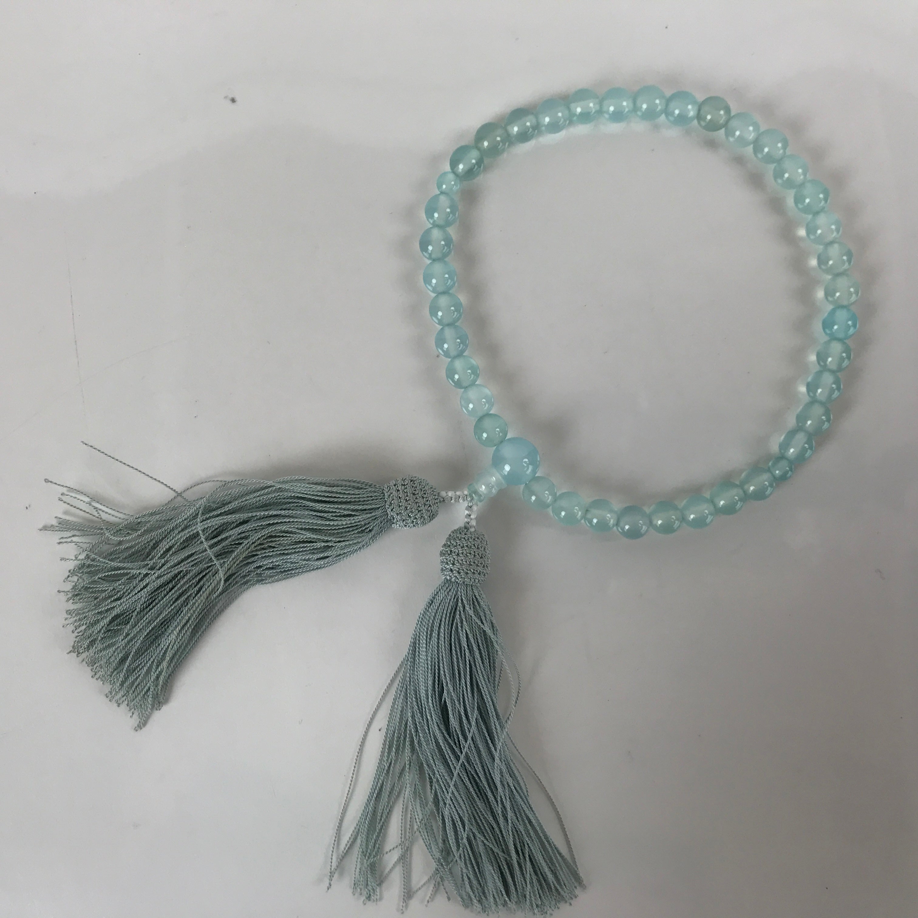 Japanese Buddhist Prayer Bracelet Vtg Rosary Juzu Blue Glass Beads Tassels JZ151