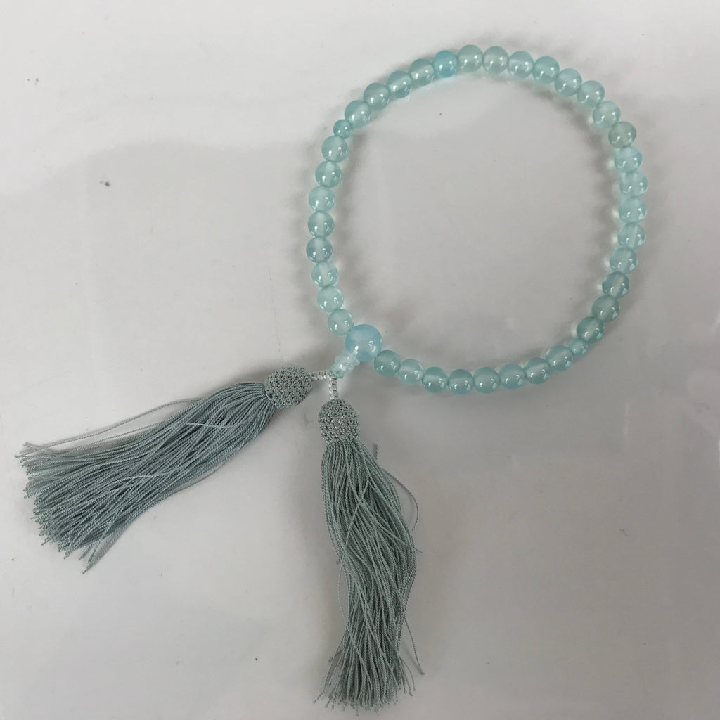 Japanese Buddhist Prayer Bracelet Vtg Rosary Juzu Blue Glass Beads Tassels JZ151