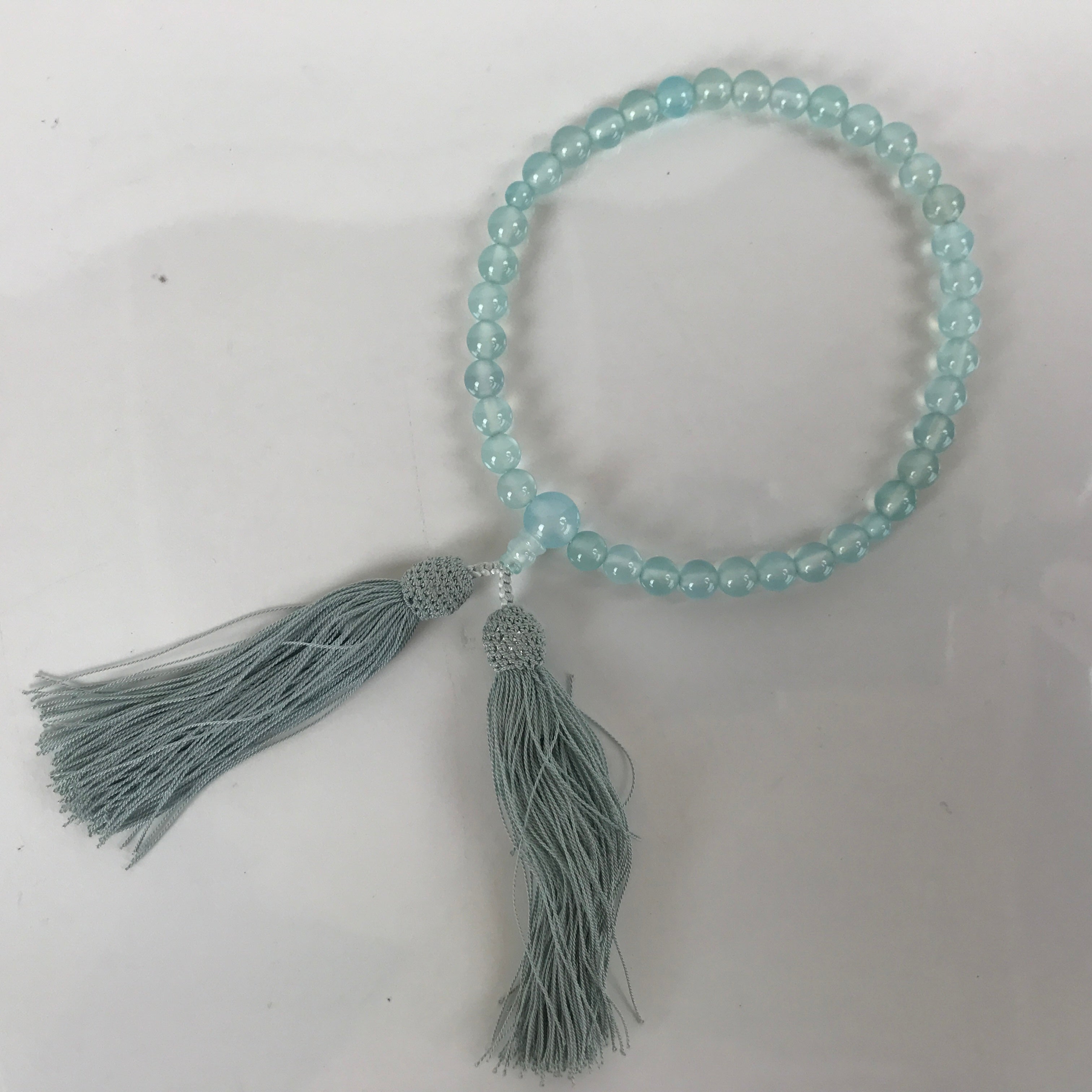 Japanese Buddhist Prayer Bracelet Vtg Rosary Juzu Blue Glass Beads Tassels JZ151
