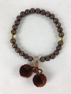 Japanese Buddhist Prayer Bracelet Vtg Rosary Juzu Brown Iridescent Pompoms JZ143