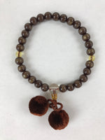 Japanese Buddhist Prayer Bracelet Vtg Rosary Juzu Brown Iridescent Pompoms JZ143