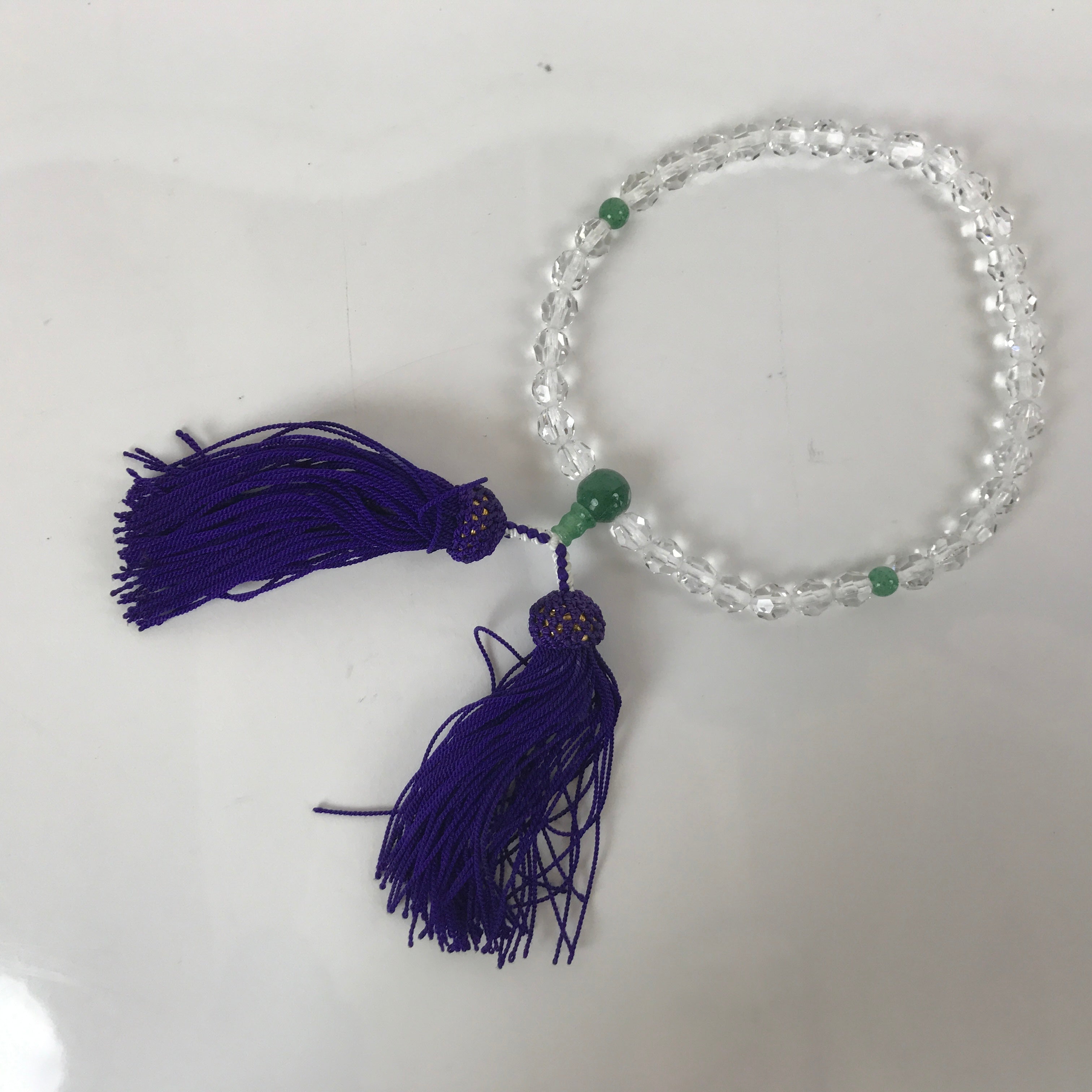 Japanese Buddhist Prayer Bracelet Vtg Rosary Juzu Clear Green Glass Tassel JZ152
