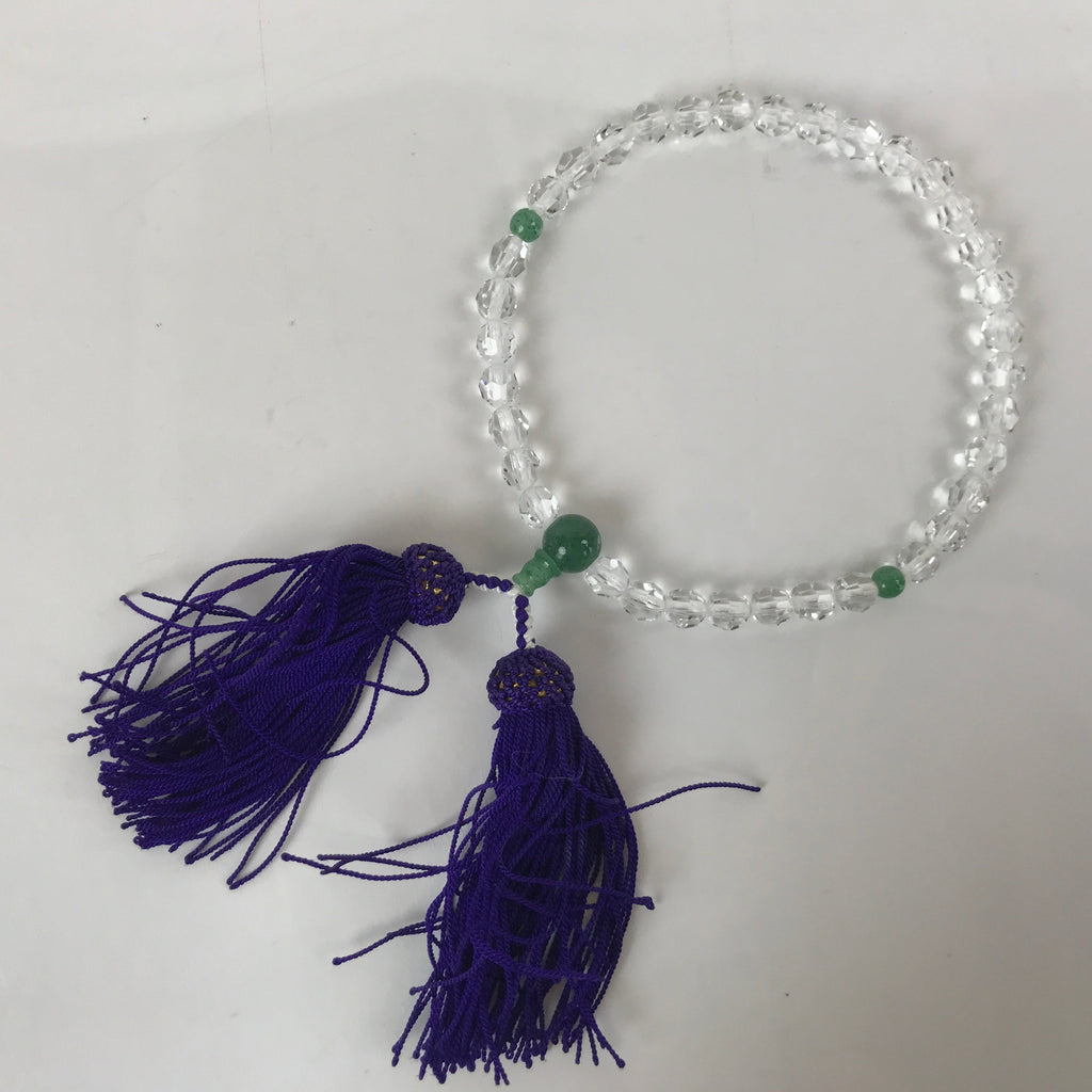 Japanese Buddhist Prayer Bracelet Vtg Rosary Juzu Clear Green Glass Tassel JZ152