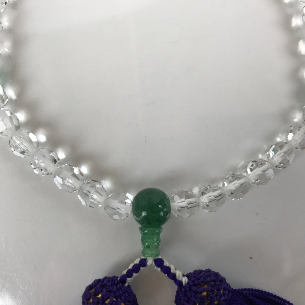 Japanese Buddhist Prayer Bracelet Vtg Rosary Juzu Clear Green Glass Tassel JZ152