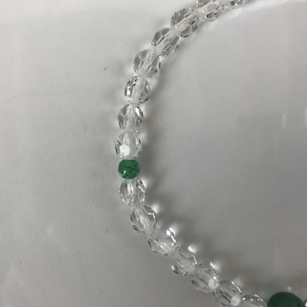 Japanese Buddhist Prayer Bracelet Vtg Rosary Juzu Clear Green Glass Tassel JZ152