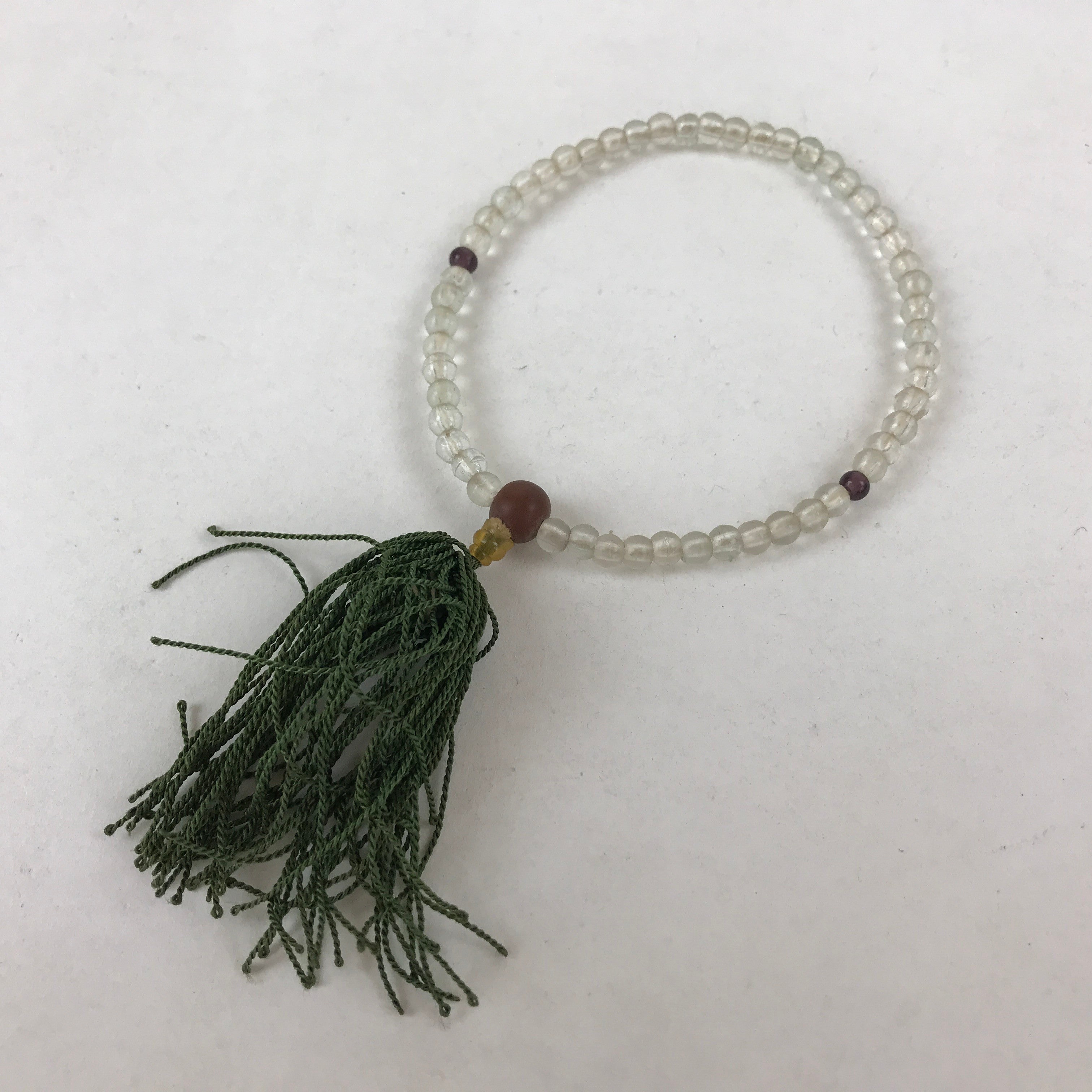 Japanese Buddhist Prayer Bracelet Vtg Rosary Juzu Clear White Purple Green JZ138
