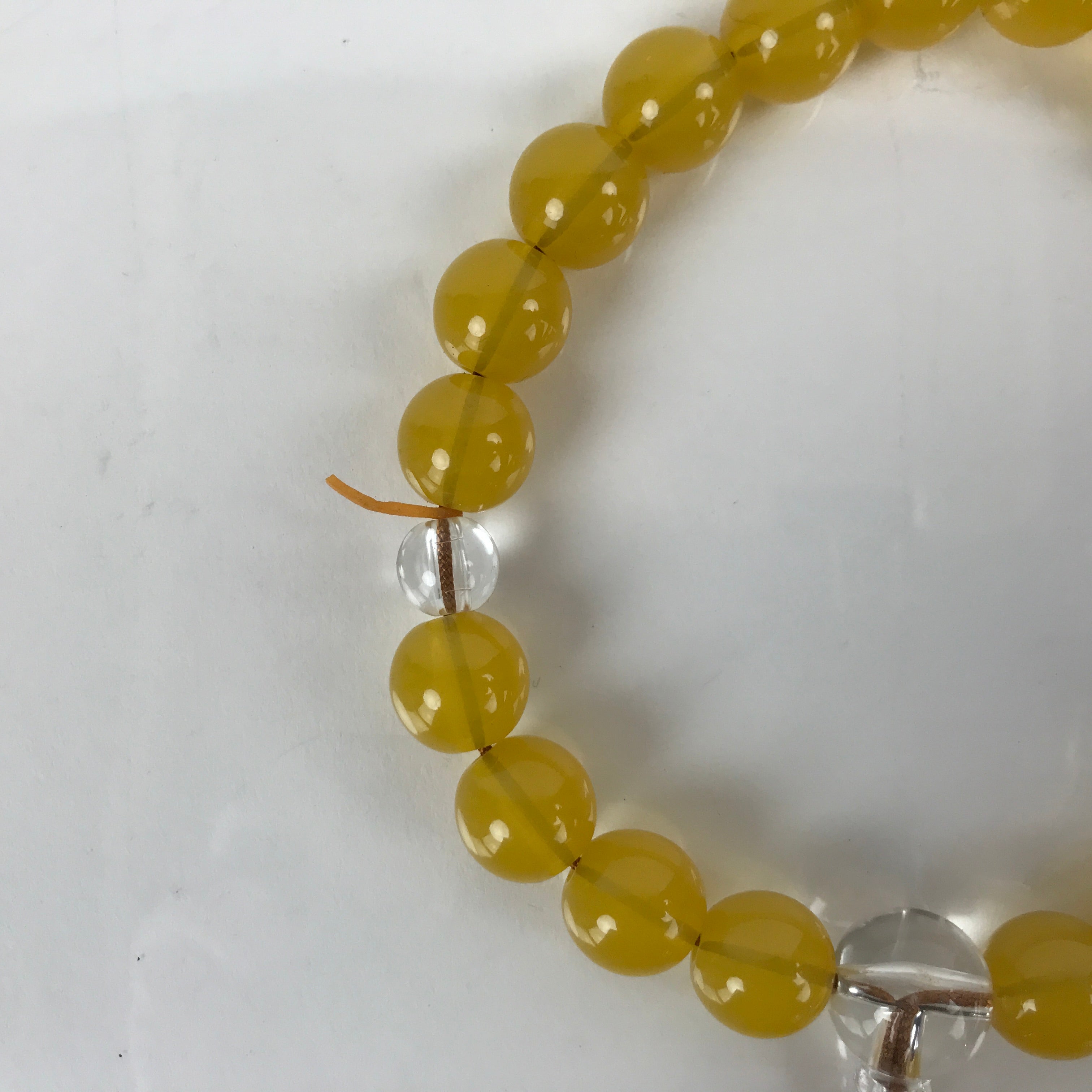 Japanese Buddhist Prayer Bracelet Vtg Rosary Juzu Clear Yellow Brown Cord JZ153