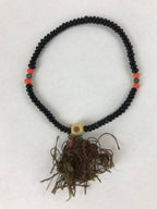 Japanese Buddhist Prayer Bracelet Vtg Rosary Juzu Flat Beads Black Orange JZ136