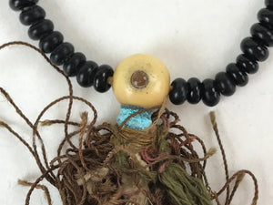 Japanese Buddhist Prayer Bracelet Vtg Rosary Juzu Flat Beads Black Orange JZ136
