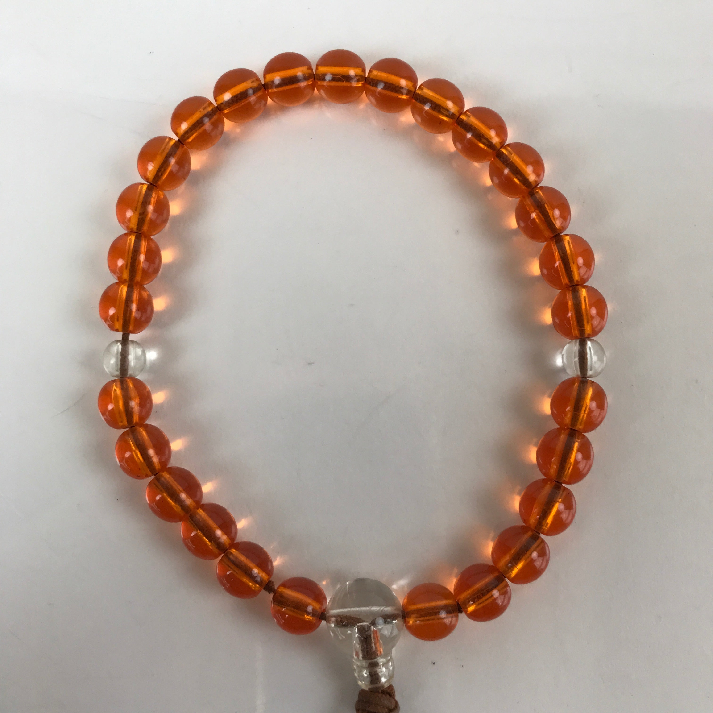 Japanese Buddhist Prayer Bracelet Vtg Rosary Juzu Orange Clear Brown Cord JZ145