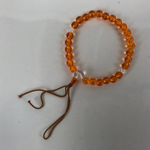 Japanese Buddhist Prayer Bracelet Vtg Rosary Juzu Orange Clear Brown Cord JZ149