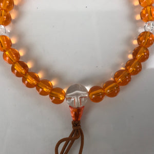 Japanese Buddhist Prayer Bracelet Vtg Rosary Juzu Orange Clear Brown Cord JZ149