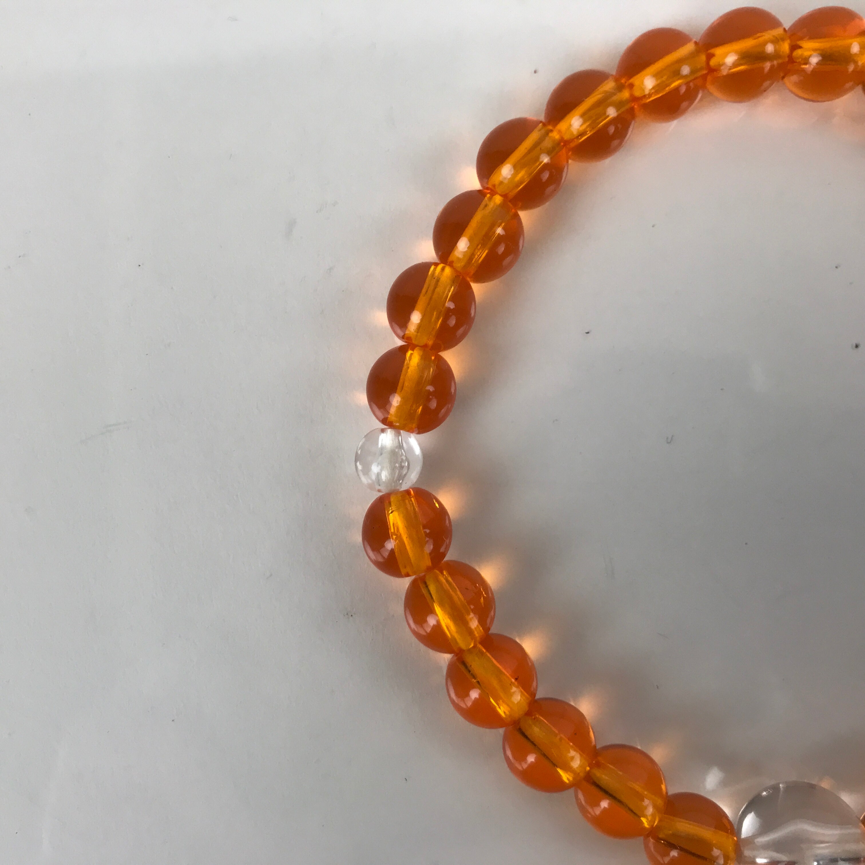 Japanese Buddhist Prayer Bracelet Vtg Rosary Juzu Orange Clear Brown Cord JZ149