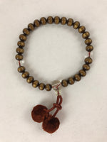 Japanese Buddhist Prayer Bracelet Vtg Rosary Juzu Tiger Eye Brown Pompoms JZ144