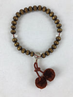 Japanese Buddhist Prayer Bracelet Vtg Rosary Juzu Tiger Eye Brown Pompoms JZ144