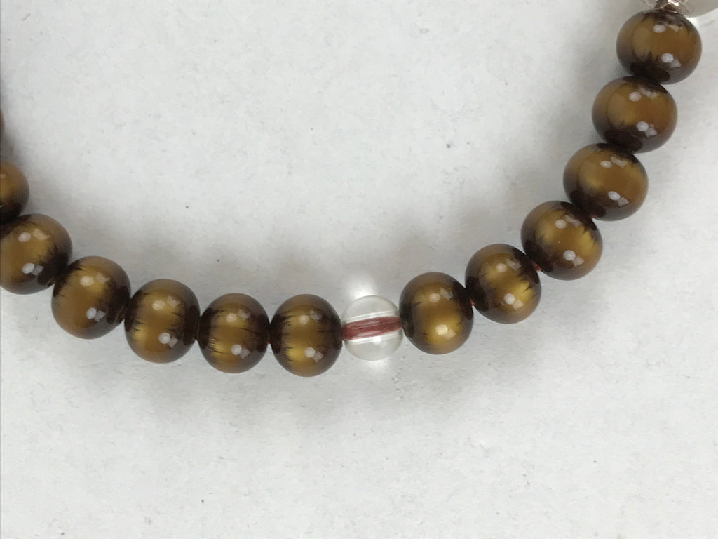 Japanese Buddhist Prayer Bracelet Vtg Rosary Juzu Tiger Eye Brown Pompoms JZ144