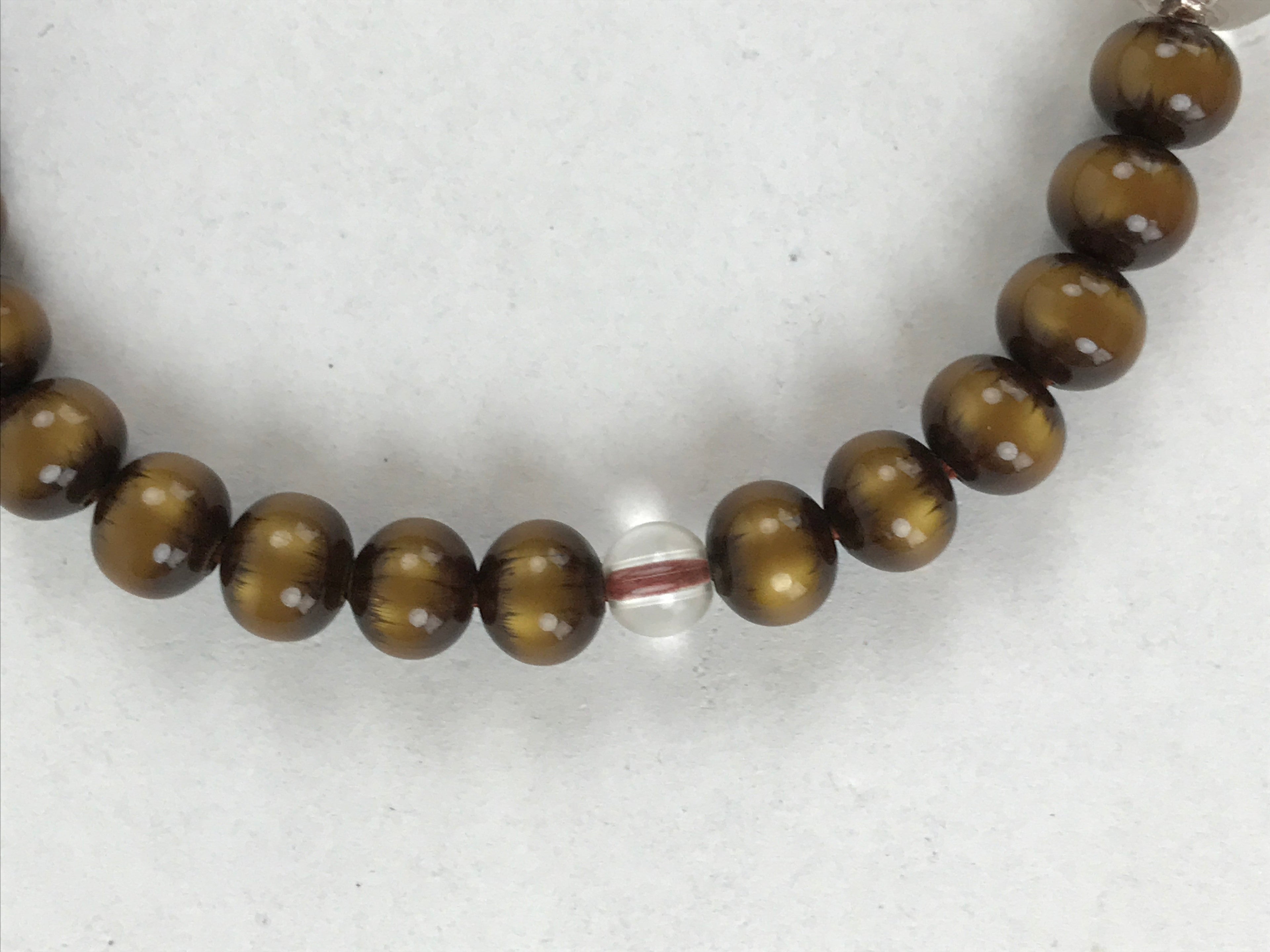 Japanese Buddhist Prayer Bracelet Vtg Rosary Juzu Tiger Eye Brown Pompoms JZ144