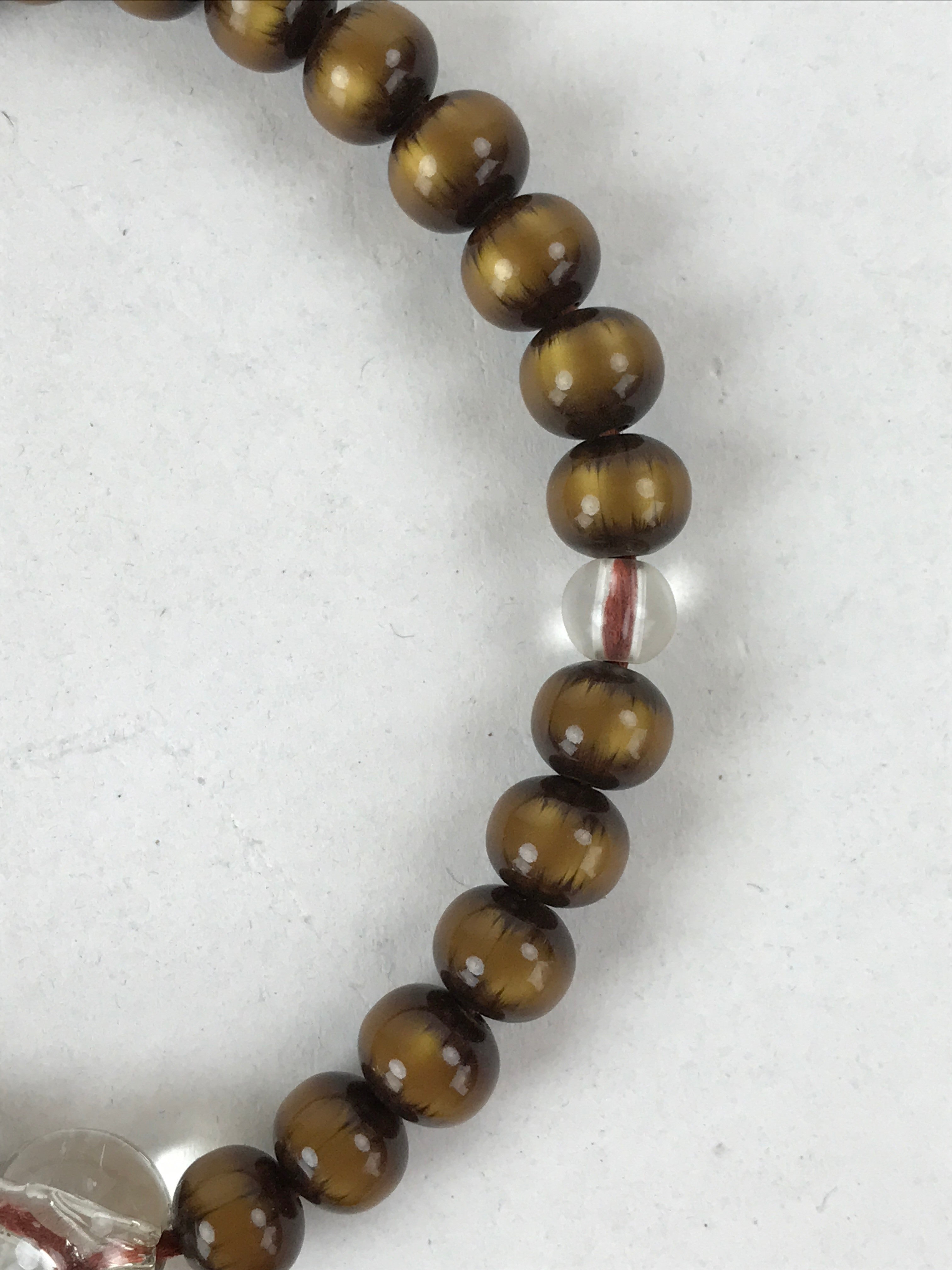Japanese Buddhist Prayer Bracelet Vtg Rosary Juzu Tiger Eye Brown Pompoms JZ144