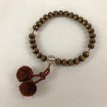 Japanese Buddhist Prayer Bracelet Vtg Rosary Juzu Tiger Eye Brown Pompoms JZ144
