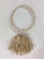 Japanese Buddhist Prayer Bracelet Vtg Rosary Juzu White Clear Beige Tassel JZ140