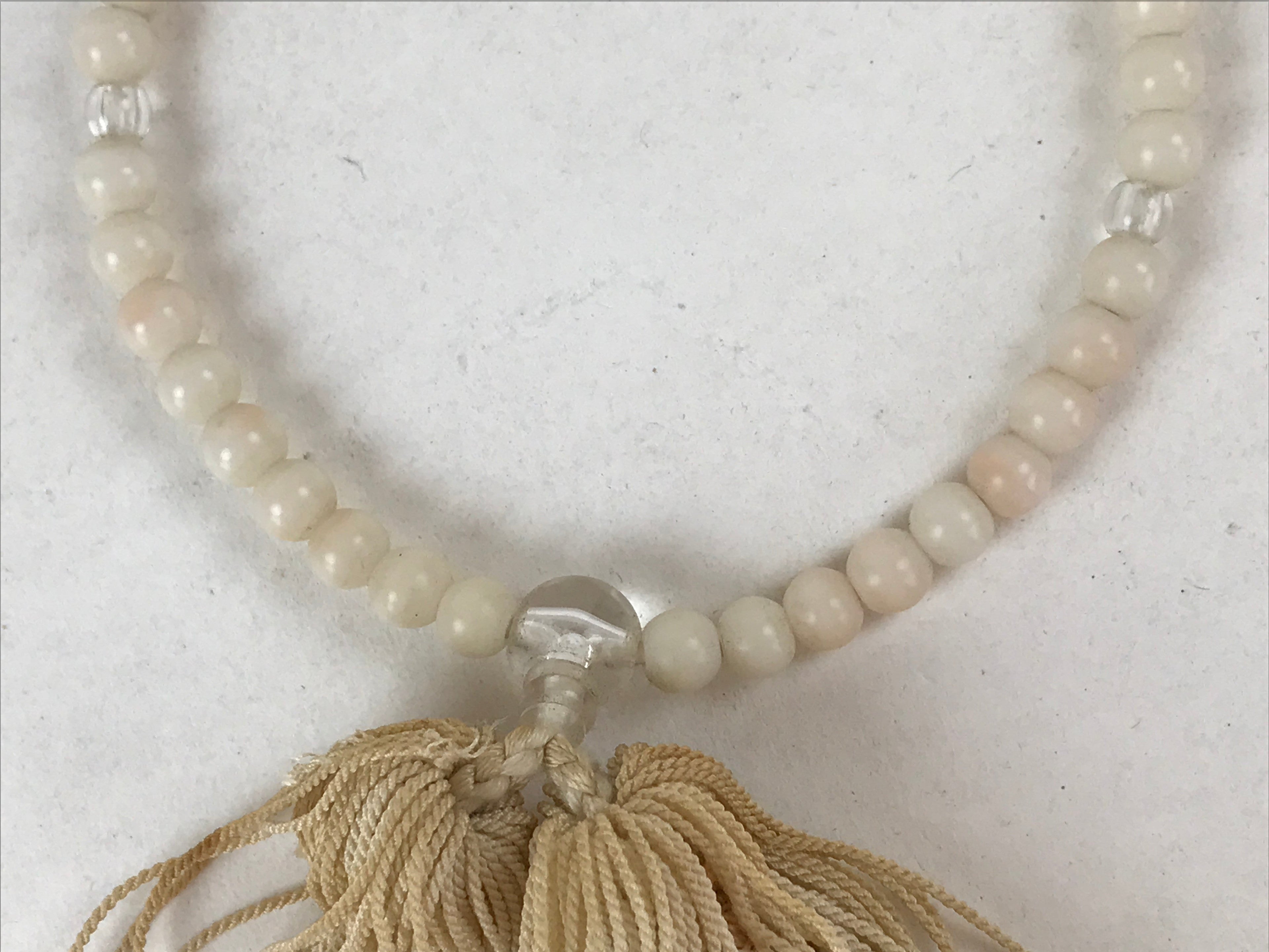 Japanese Buddhist Prayer Bracelet Vtg Rosary Juzu White Clear Beige Tassel JZ140