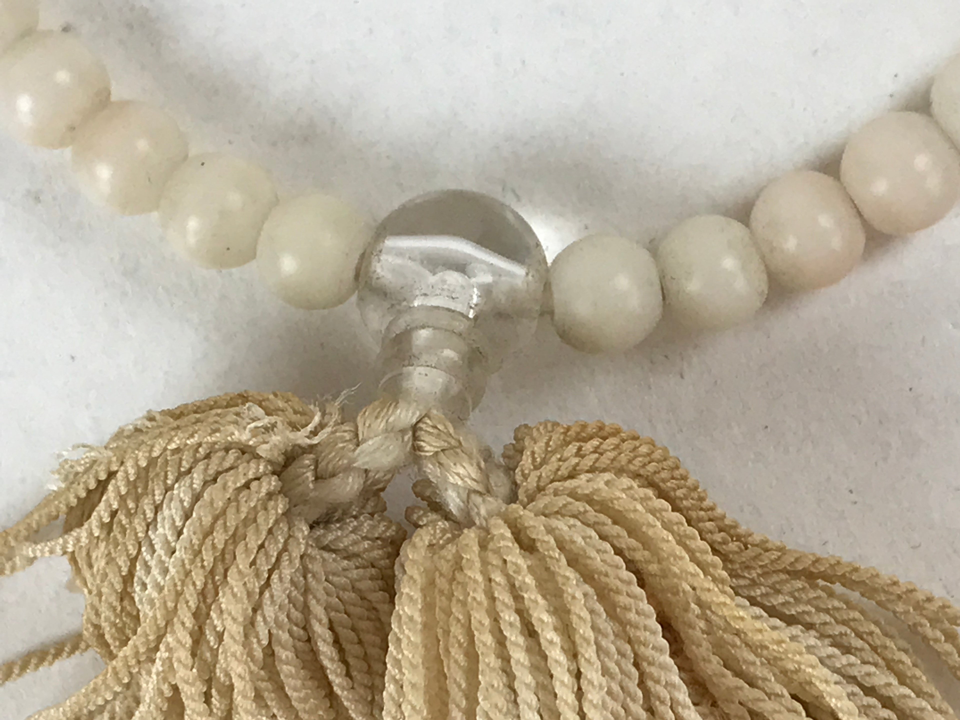 Japanese Buddhist Prayer Bracelet Vtg Rosary Juzu White Clear Beige Tassel JZ140