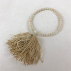 Japanese Buddhist Prayer Bracelet Vtg Rosary Juzu White Clear Beige Tassel JZ140