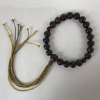 Japanese Buddhist Prayer Bracelet Vtg Rosary Juzu Wood Brown Stone Beads JZ154