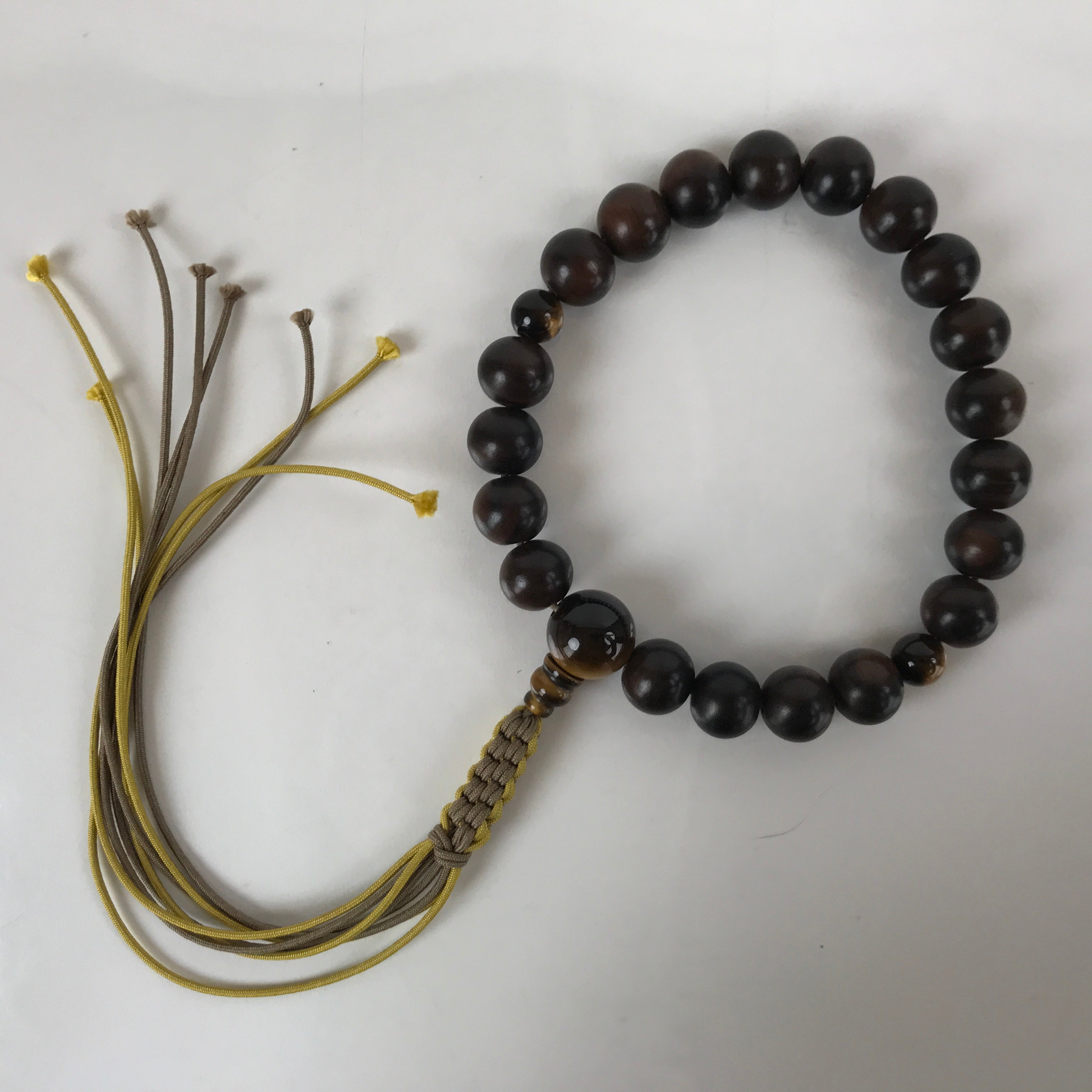 Japanese Buddhist Prayer Bracelet Vtg Rosary Juzu Wood Brown Stone Beads JZ154