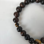 Japanese Buddhist Prayer Bracelet Vtg Rosary Juzu Wood Brown Stone Beads JZ154