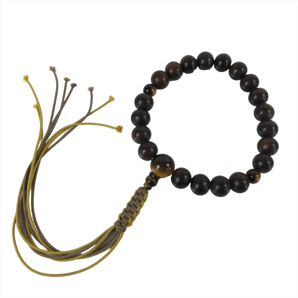 Japanese Buddhist Prayer Bracelet Vtg Rosary Juzu Wood Brown Stone Beads JZ154