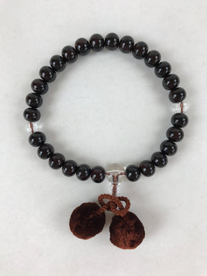 Japanese Buddhist Prayer Bracelet Vtg Rosary Juzu Wood Dark Brown Pompoms JZ141