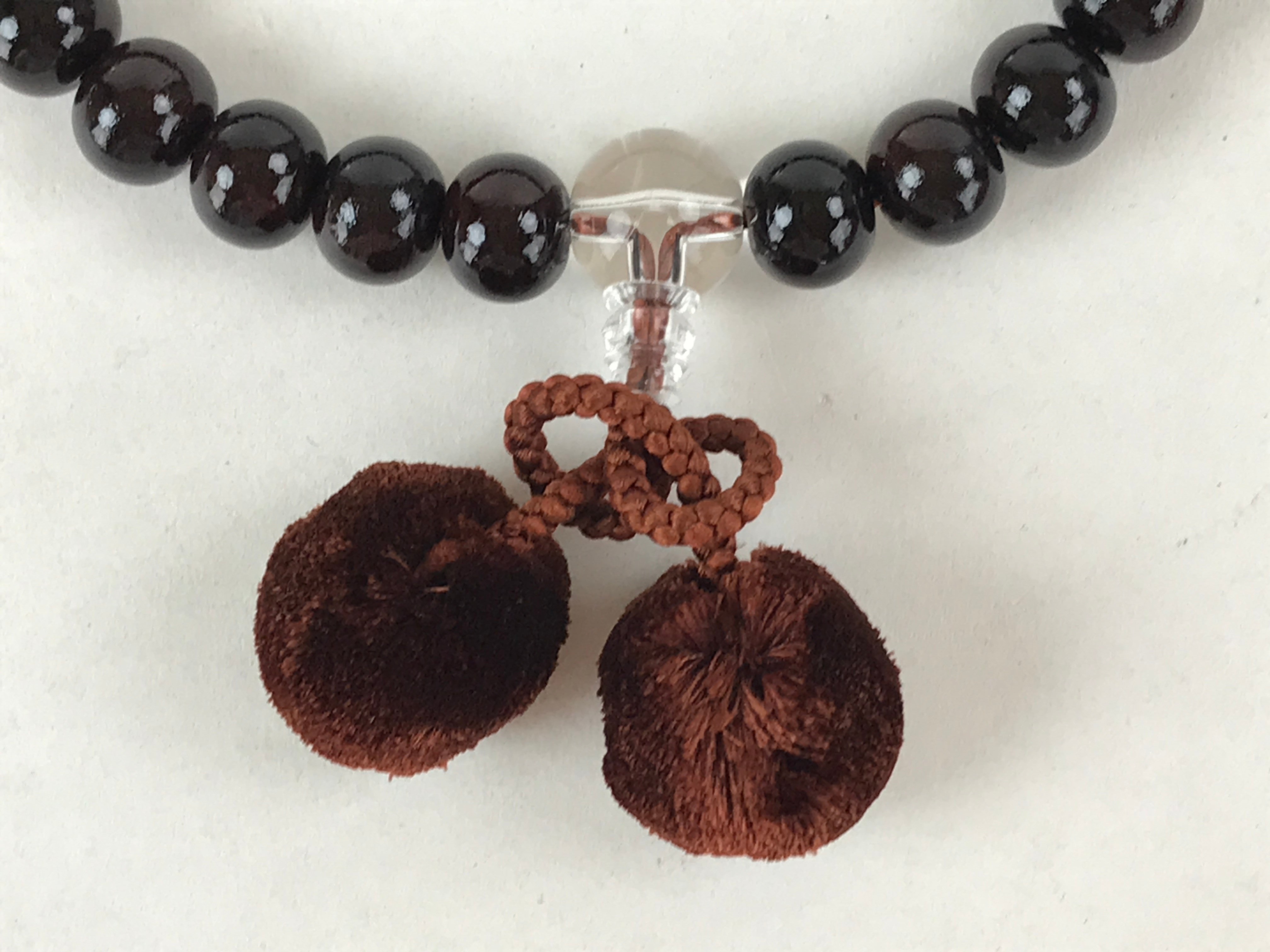 Japanese Buddhist Prayer Bracelet Vtg Rosary Juzu Wood Dark Brown Pompoms JZ141