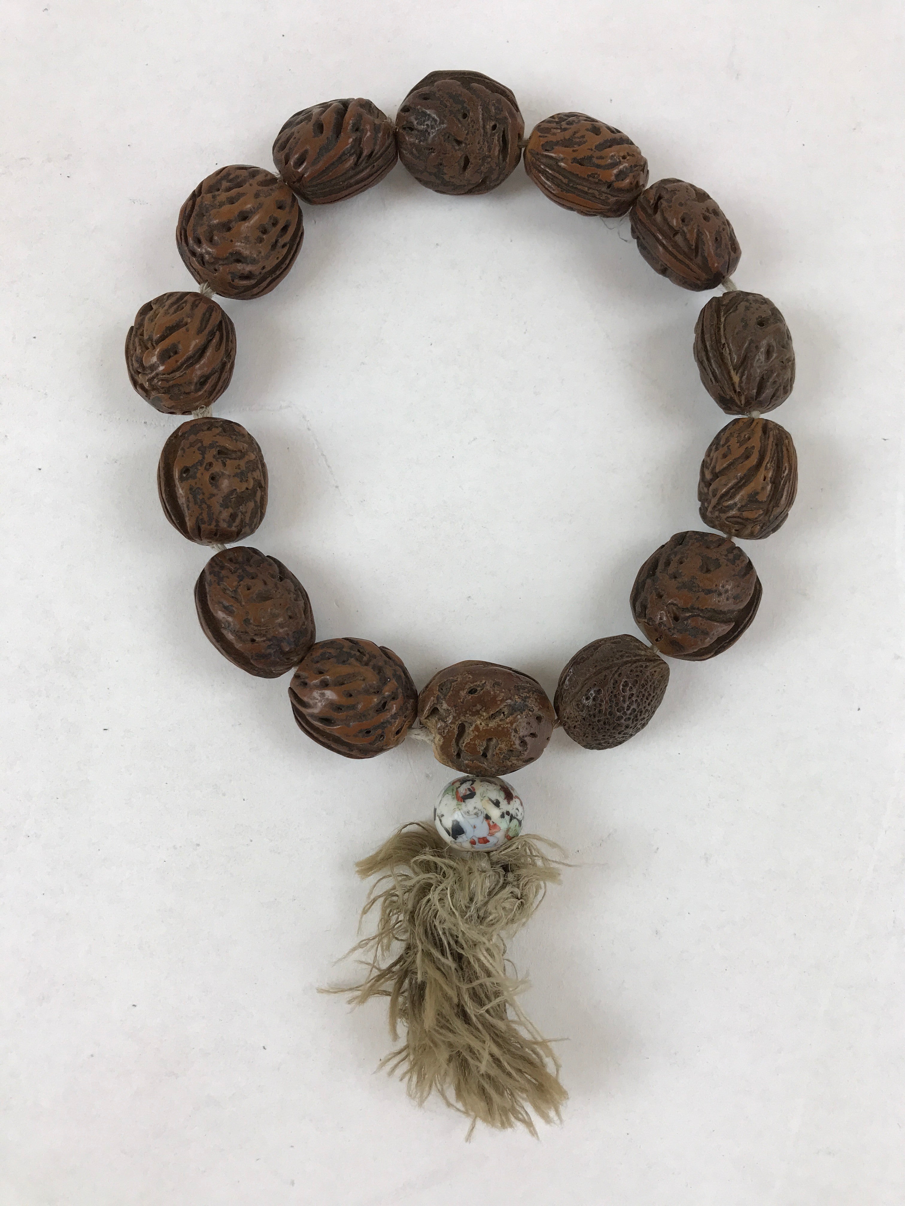 Japanese Buddhist Prayer Juzu Beads Fruit Kernel Vtg Rosary Bracelet Brown JZ126