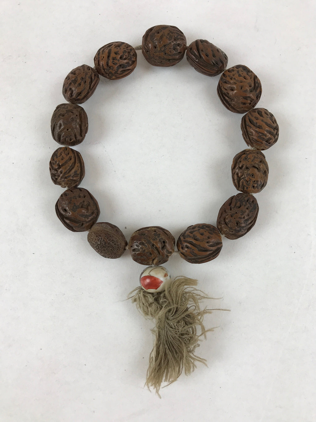 Japanese Buddhist Prayer Juzu Beads Fruit Kernel Vtg Rosary Bracelet Brown JZ126