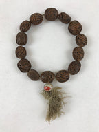 Japanese Buddhist Prayer Juzu Beads Fruit Kernel Vtg Rosary Bracelet Brown JZ126