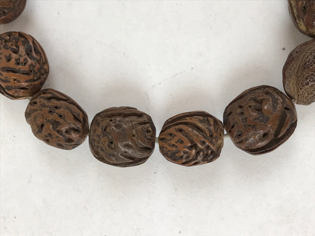Japanese Buddhist Prayer Juzu Beads Fruit Kernel Vtg Rosary Bracelet Brown JZ126