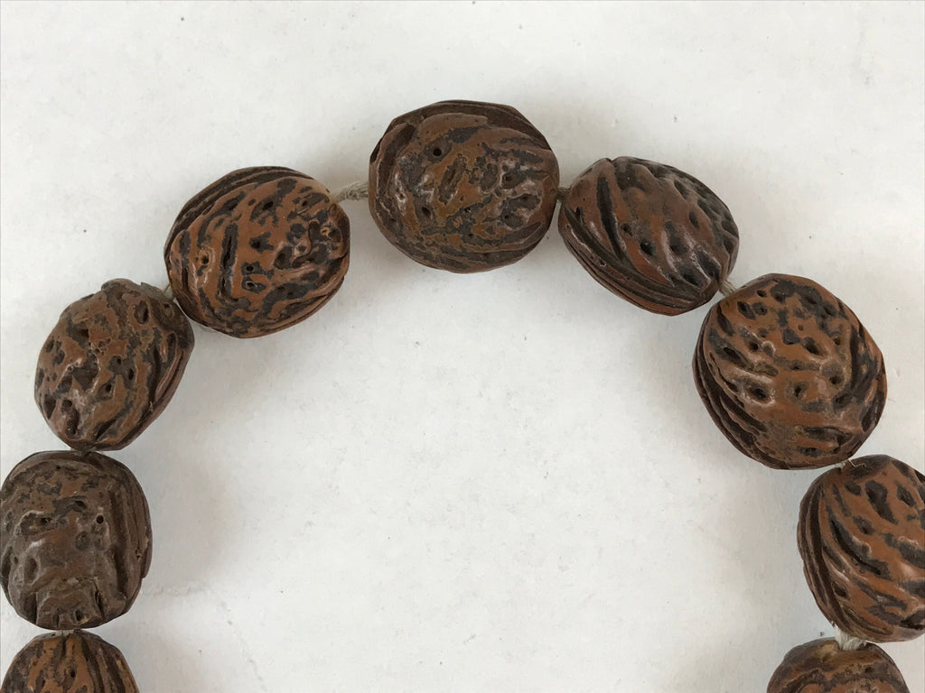Japanese Buddhist Prayer Juzu Beads Fruit Kernel Vtg Rosary Bracelet Brown JZ126