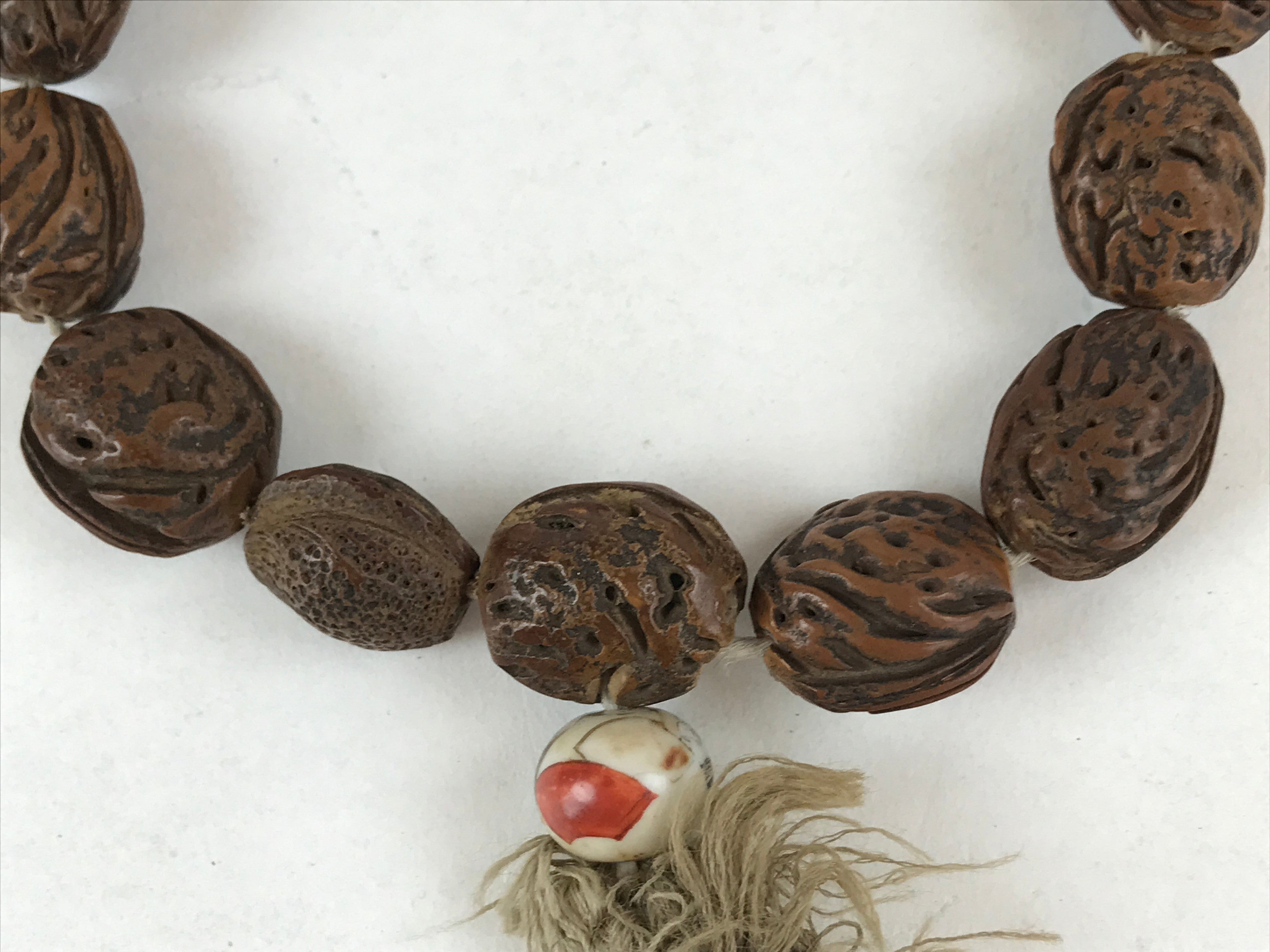 Japanese Buddhist Prayer Juzu Beads Fruit Kernel Vtg Rosary Bracelet Brown JZ126