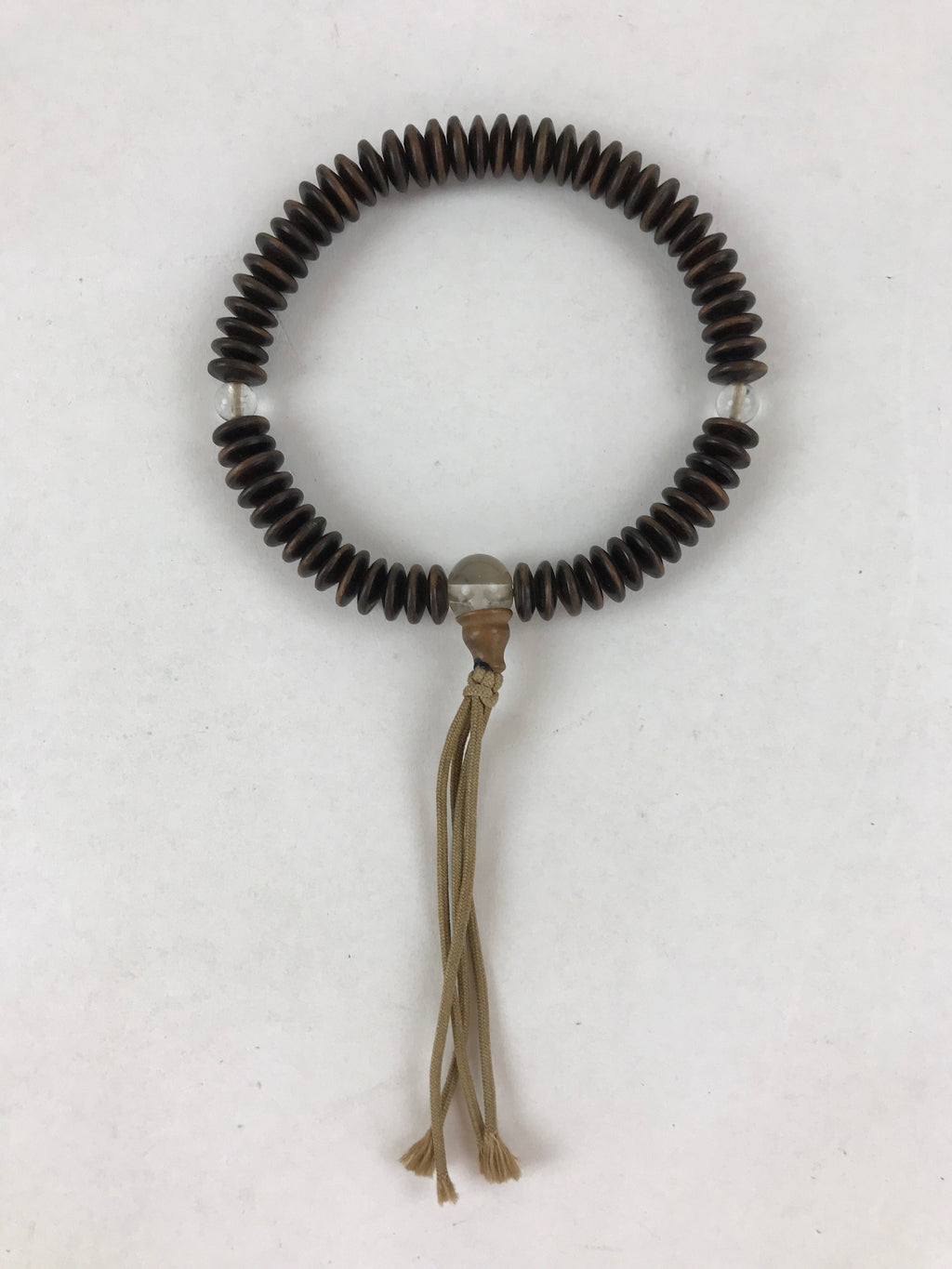 Japanese Buddhist Prayer Juzu Bracelet Vtg Rosary Flat Beads Dark Brown JZ128