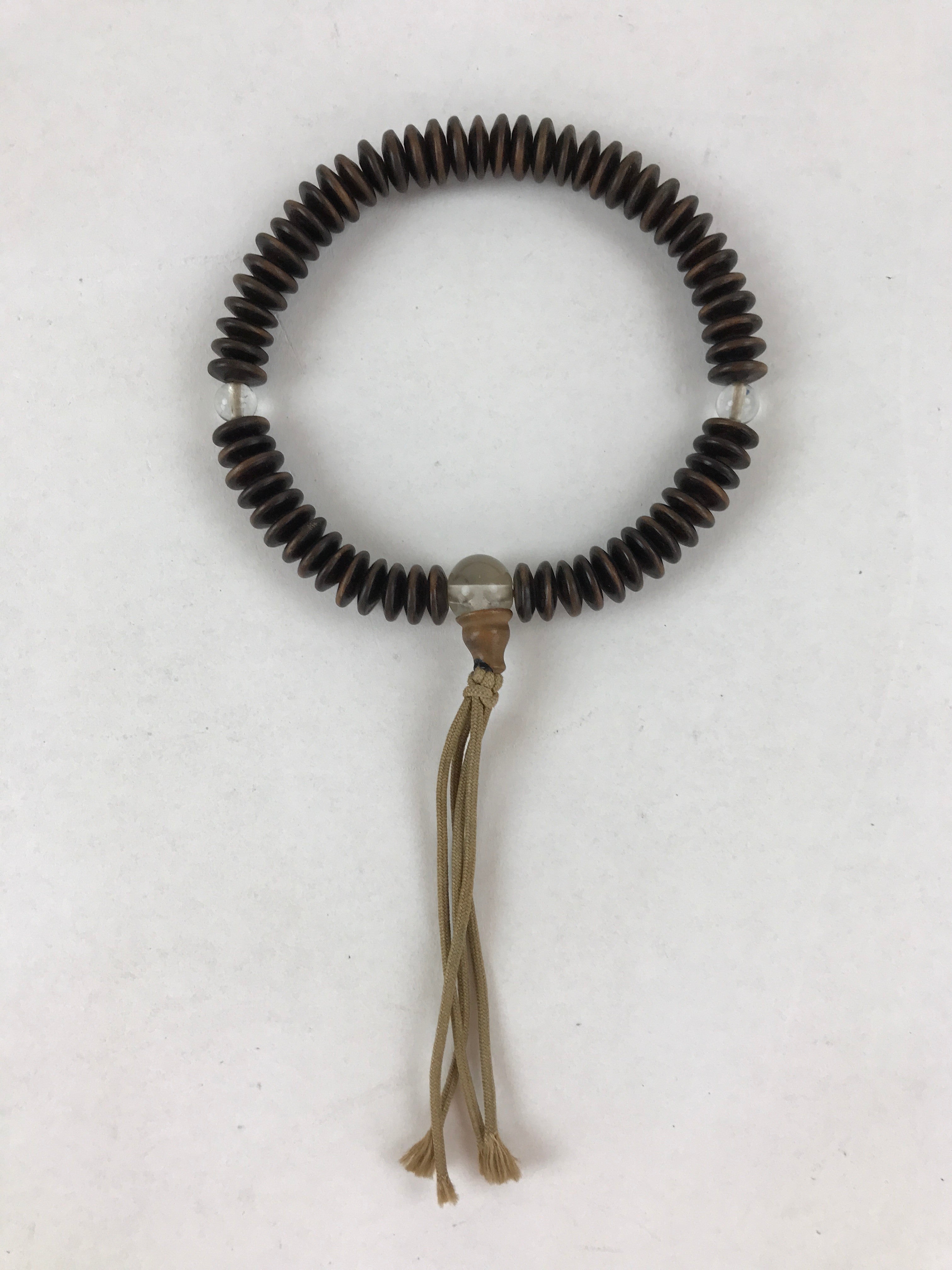 Japanese Buddhist Prayer Juzu Bracelet Vtg Rosary Flat Beads Dark Brown JZ128