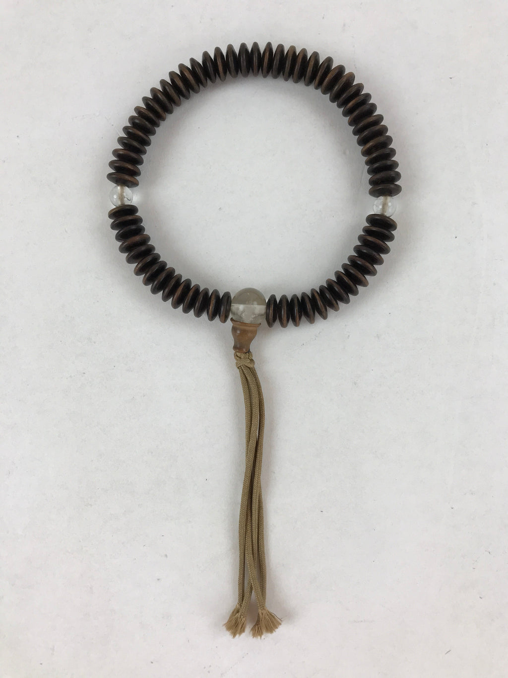 Japanese Buddhist Prayer Juzu Bracelet Vtg Rosary Flat Beads Dark Brown JZ128