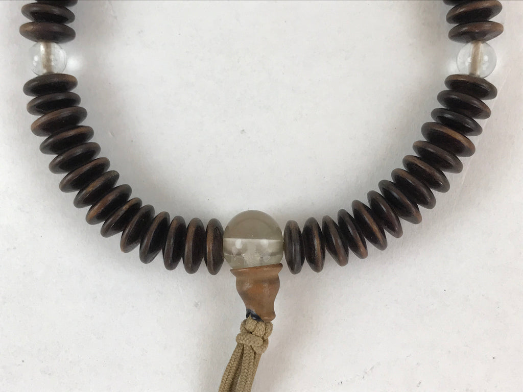 Japanese Buddhist Prayer Juzu Bracelet Vtg Rosary Flat Beads Dark Brown JZ128