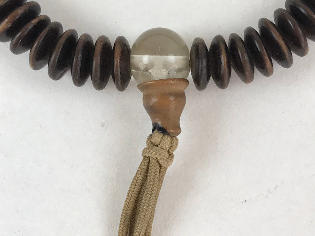 Japanese Buddhist Prayer Juzu Bracelet Vtg Rosary Flat Beads Dark Brown JZ128