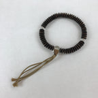 Japanese Buddhist Prayer Juzu Bracelet Vtg Rosary Flat Beads Dark Brown JZ128