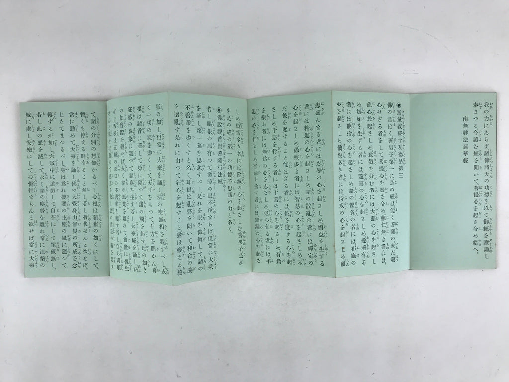 Japanese Buddhist Sutra Prayer Book Paper Vtg Namumyou Hourengekyo Green BA79