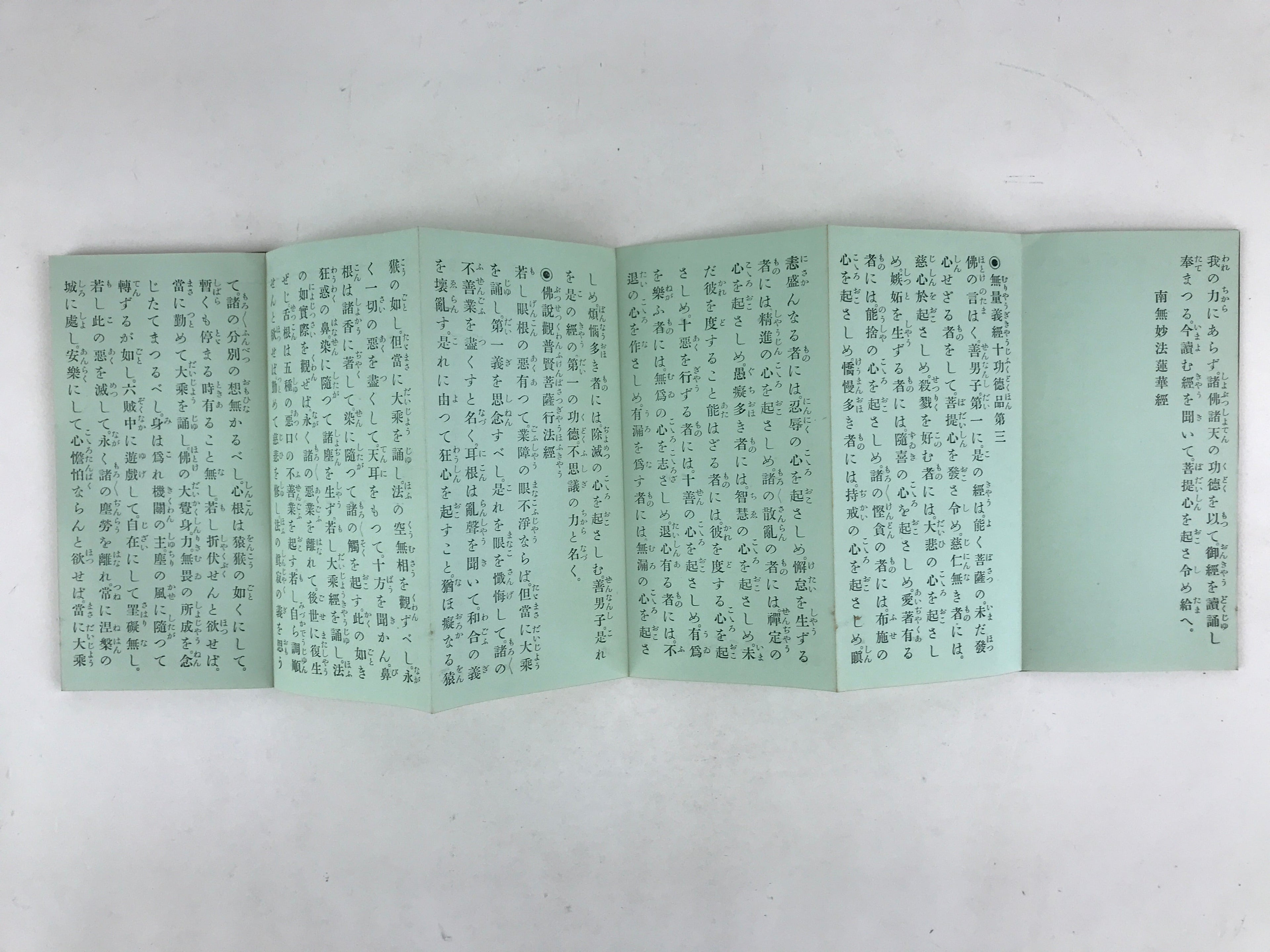 Japanese Buddhist Sutra Prayer Book Paper Vtg Namumyou Hourengekyo Green BA79