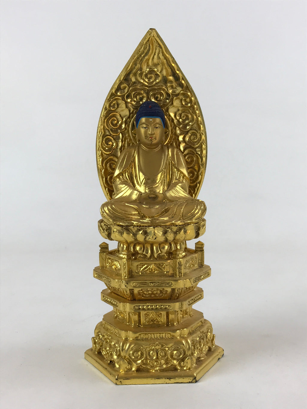 Japanese Buddhist Wood Statue Shaka Nyorai Vtg Altar Fiting Gold Lacquer BA170