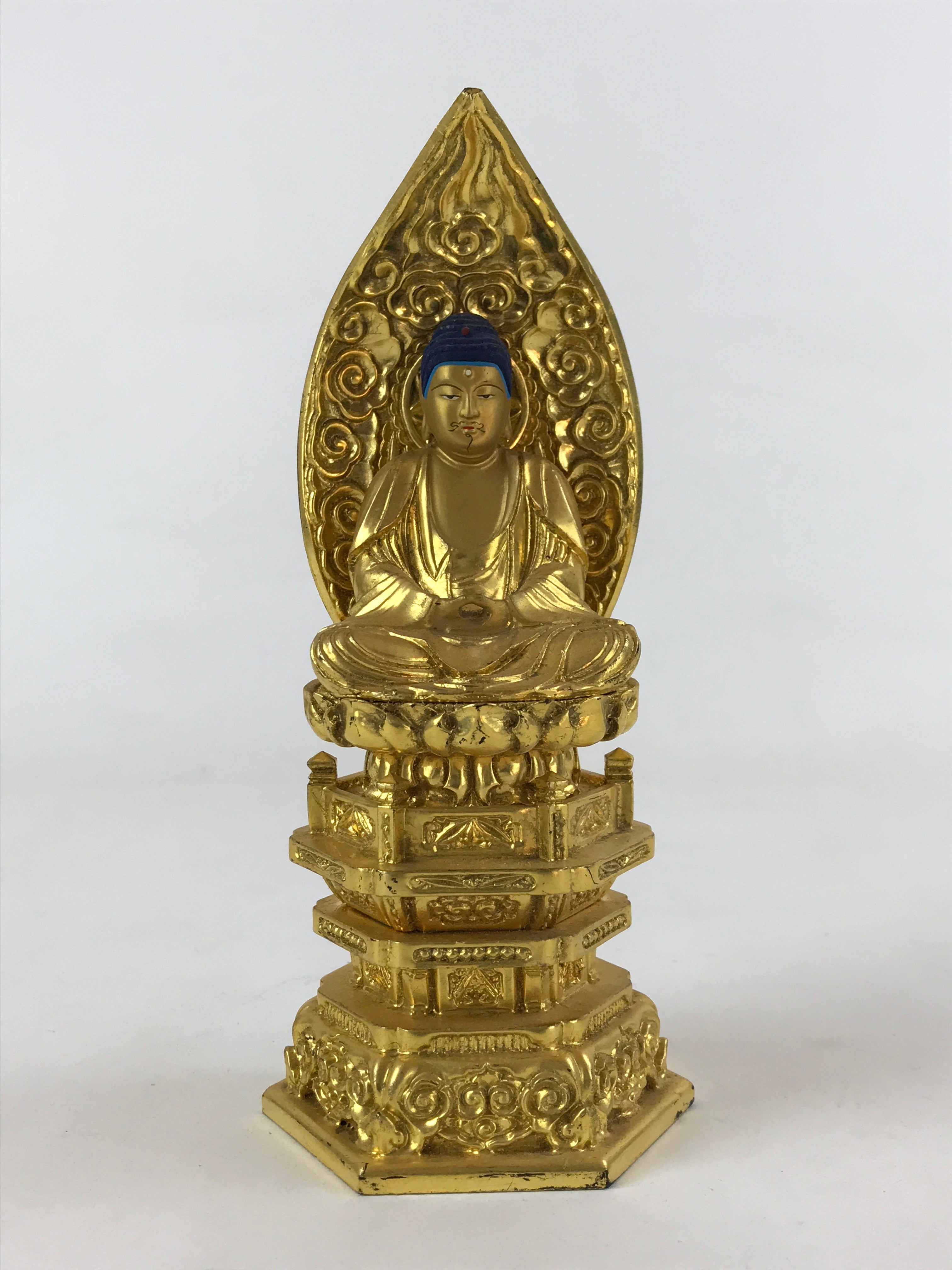 Japanese Buddhist Wood Statue Shaka Nyorai Vtg Altar Fiting Gold Lacquer BA170